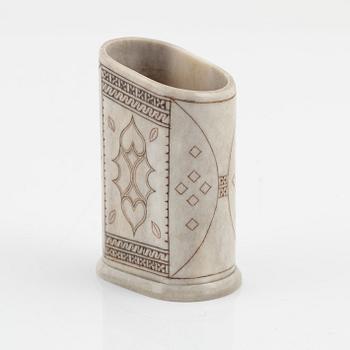 A reindeer horn container by Bertil Fällman, signed.