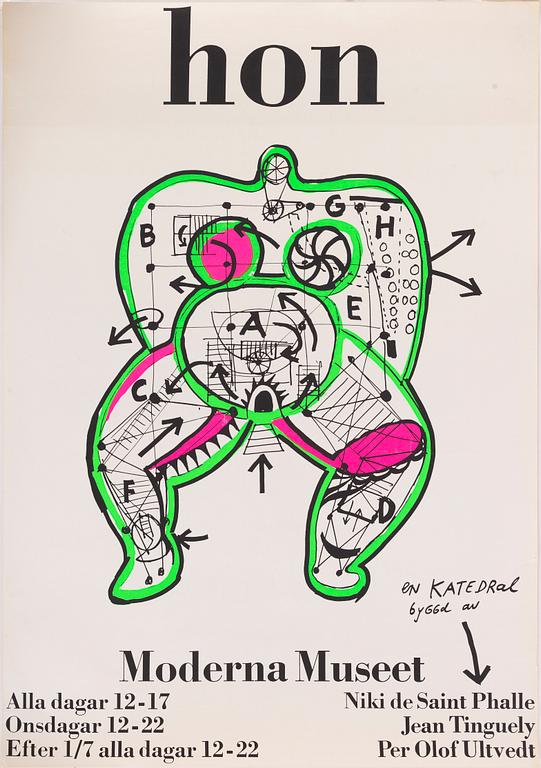 Niki de Saint Phalle, a silk screen vintage poster, "Hon", Moderna Museet, 1966.