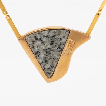 Björn Weckström, necklace 14K gold with stone/rock, for Lapponia Finland 1986.