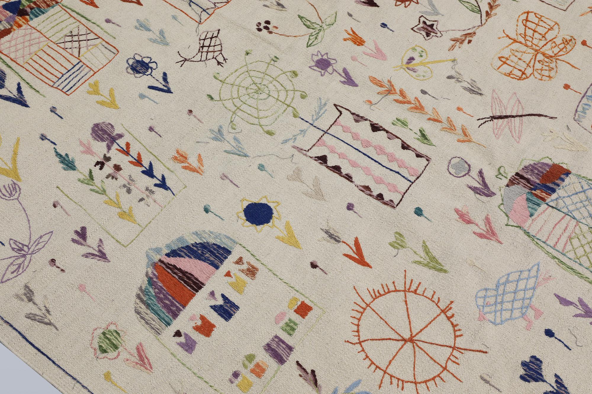 Matta, Kelim, handbroderad, ca 243 x 180 cm.