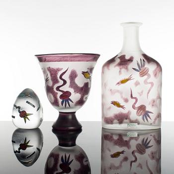 ULRIKA HYDMAN VALLIEN, 3 delar, glas, Kosta Boda, sign.