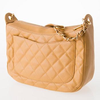 CHANEL Beige Caviar Leather Shoulder Bag.