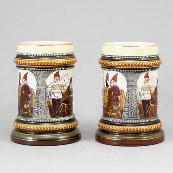 A pair of majolica tankards, Rörstrand, early 20th century.