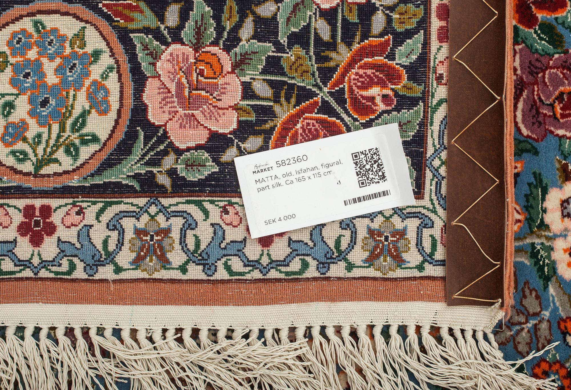 MATTA, old, Isfahan, figural, part silk. Ca 165 x 115 cm.