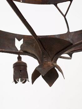Carl Westman, A hammered iron ceiling lamp attributed to Carl Westman Arts and Crafts, Sweden ca 1902-1905.