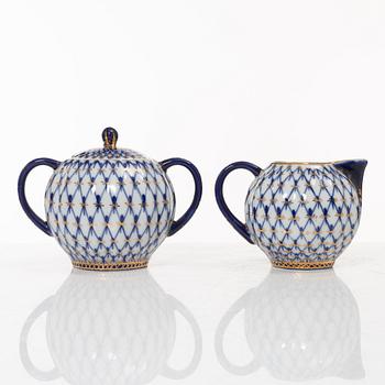 A 35-piece 'Cobalt Net' porcelain  Lomonosov, Soviet Union.