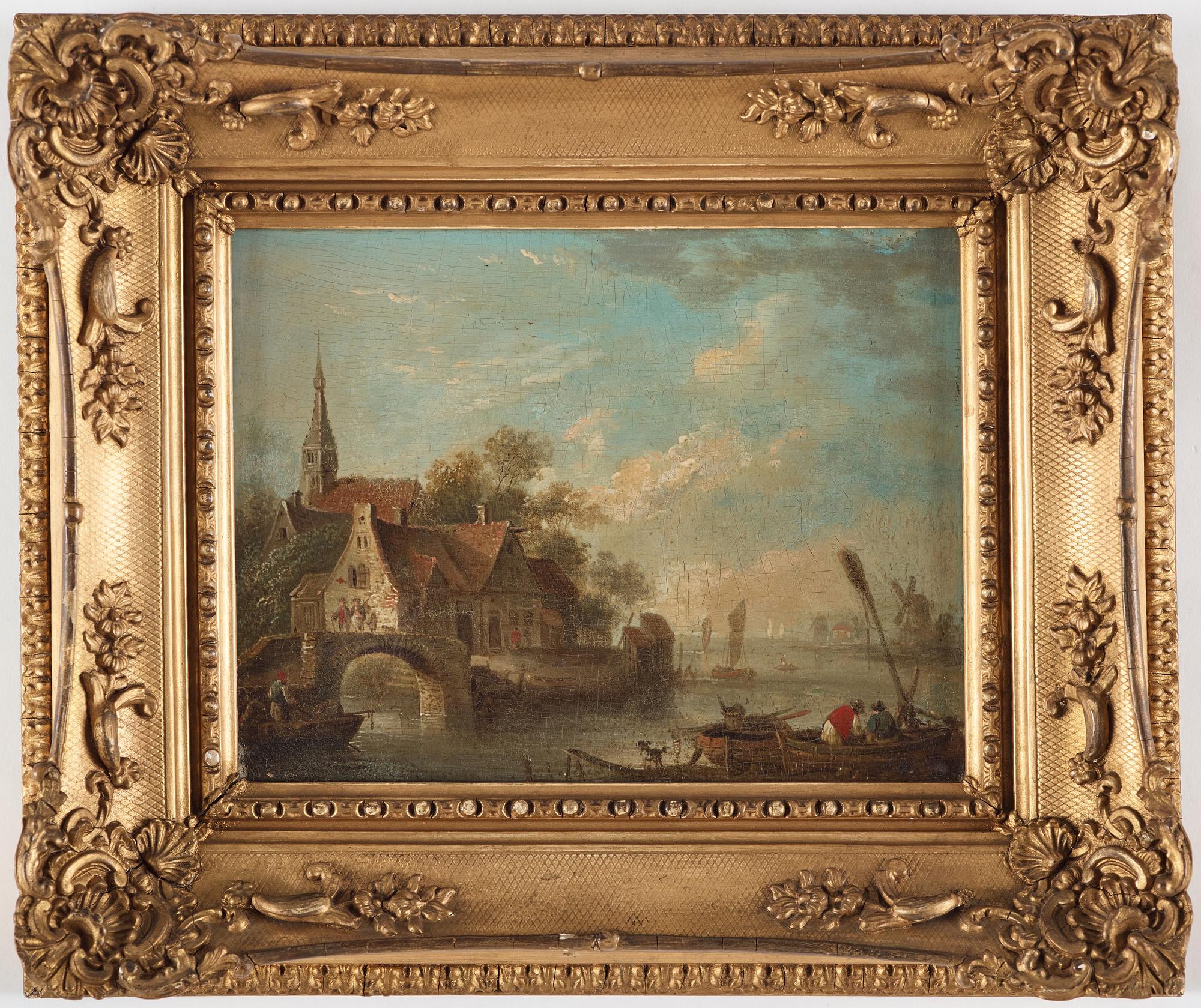 Jan van der Heyden Hans krets, By med kyrka vid vattnet.