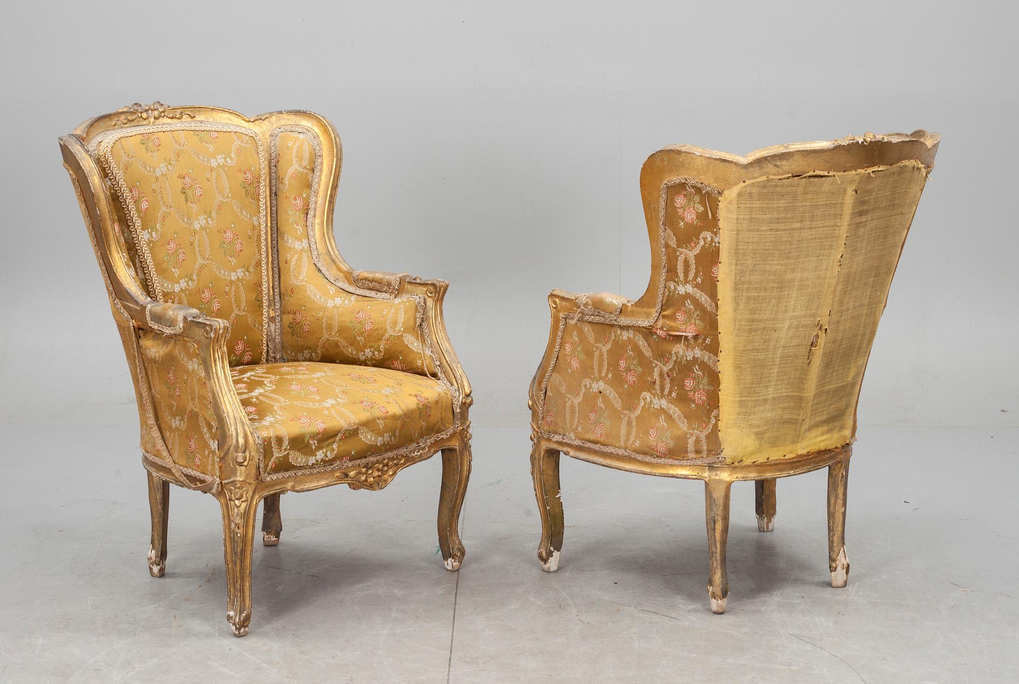 BERGÈRER, ett par, Louis XV-stil, 1900-talets första hälft/mitt.