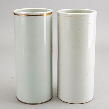 TWO CHINES PORCELAINS BRUSH  STANDS   20TH CENTURY.