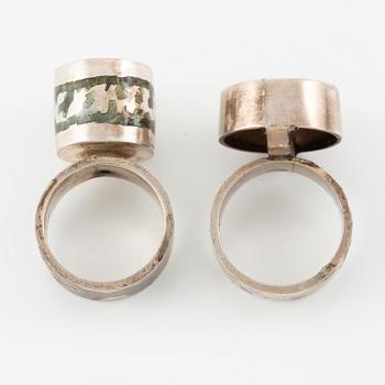 Lars Arby, five rings in sterling silver, Gothenburg 1963, 1966, 1967 and 1972.