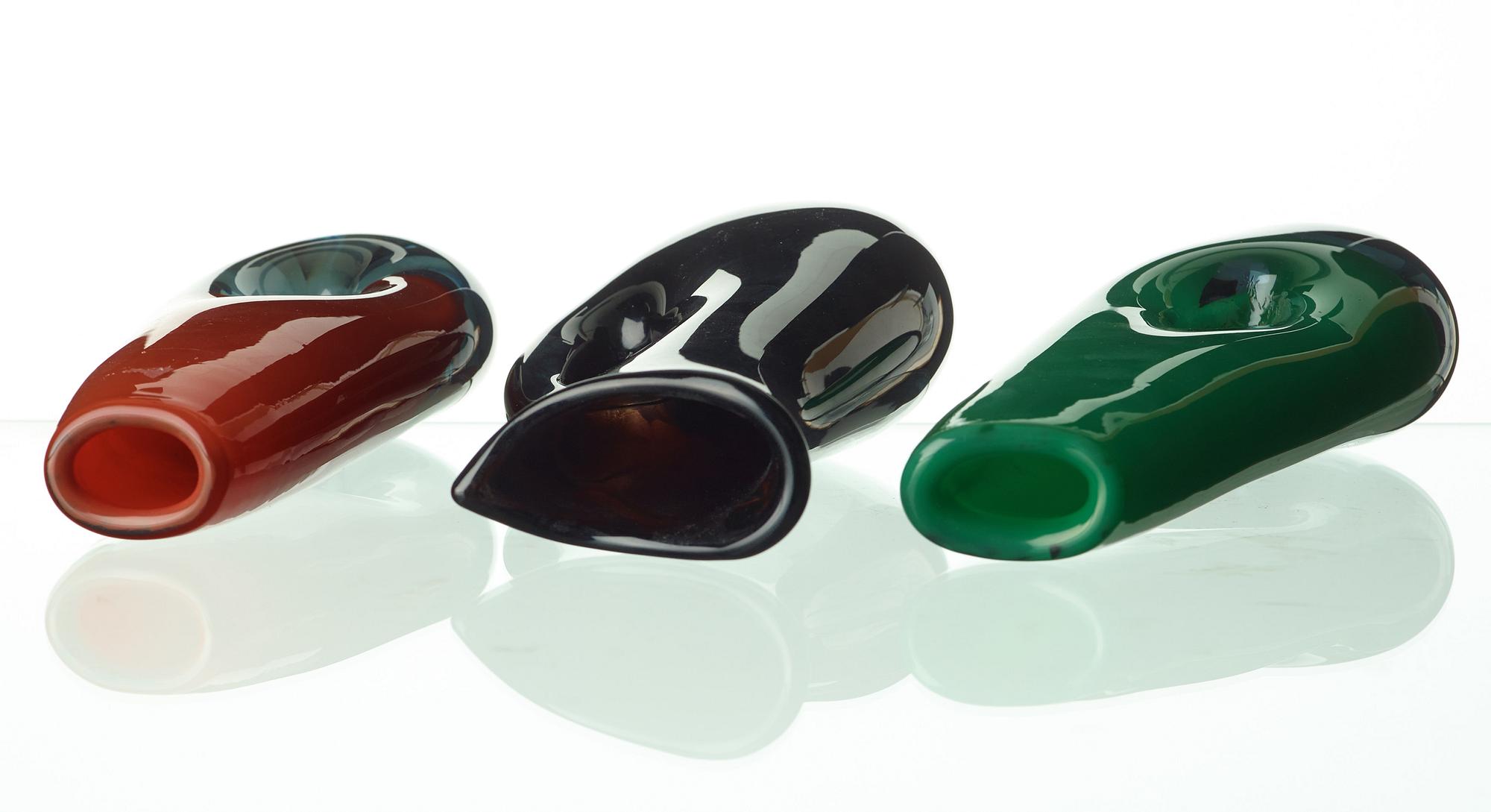 VICKE LINDSTRAND, vaser, 3 st, glas, Kosta, 1950-tal.