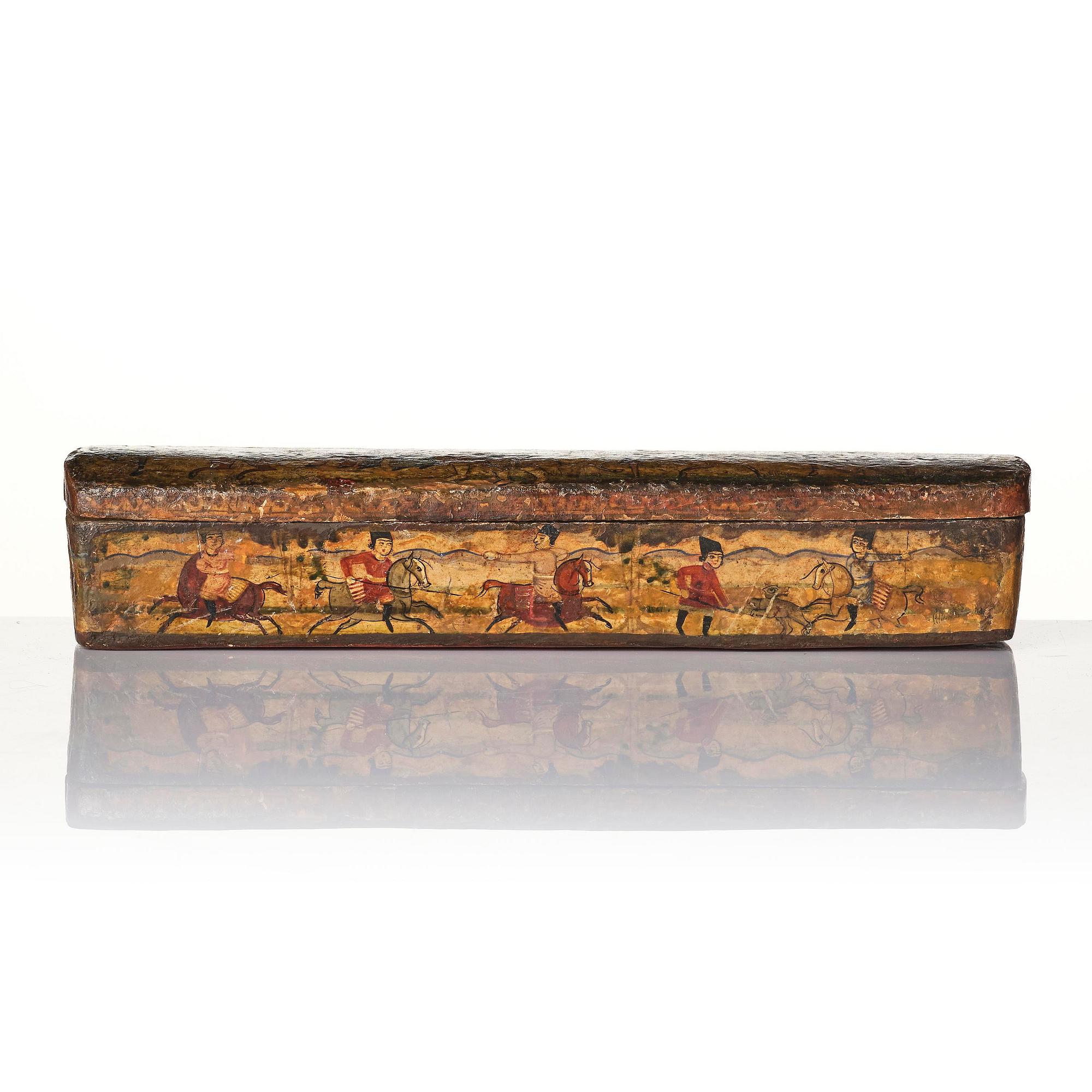 A Qajar papier-mâché polychrome lacquer box, Persia, first half of the 19th century.