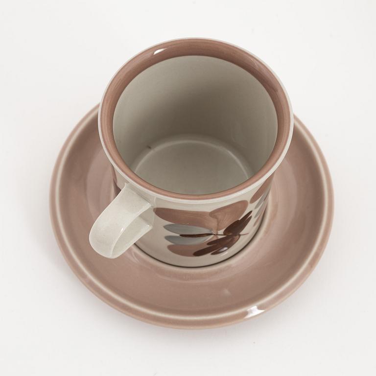 Ulla Procopé, a set of six 'Koralli' stoneware teacups with saucers, Arabia, Finland, 1983-1987.