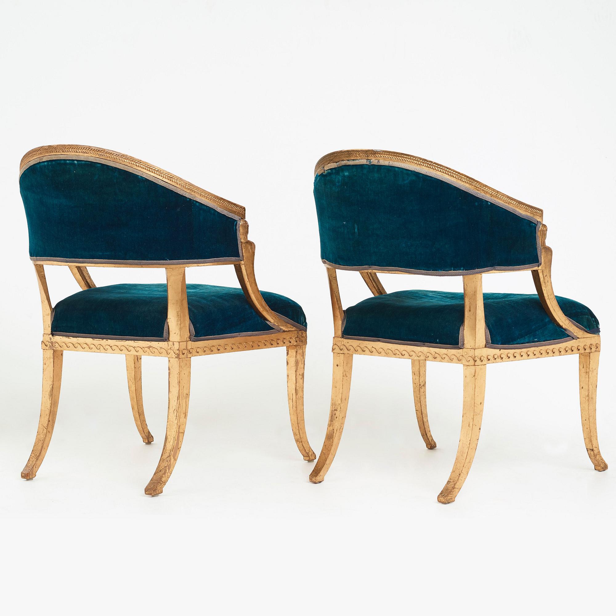 A pair of late Gustavian armchairs by Ephraim Ståhl (master in Stockholm 1794-1820).
