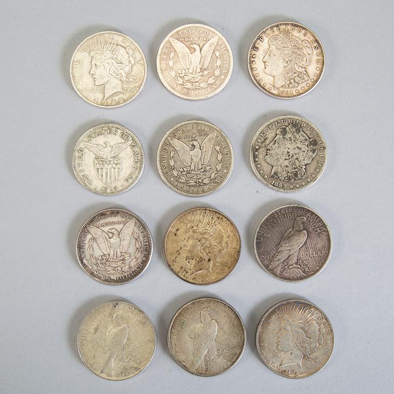 SAMLING MYNT FRÅN USA, mest 1 Dollar från 1878-1935. Tot ca 1039 gram.