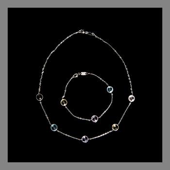 A NECKLACE AND A BRACELET, 18K white gold, topaz, quartz. Weight totally c. 8,3 g.