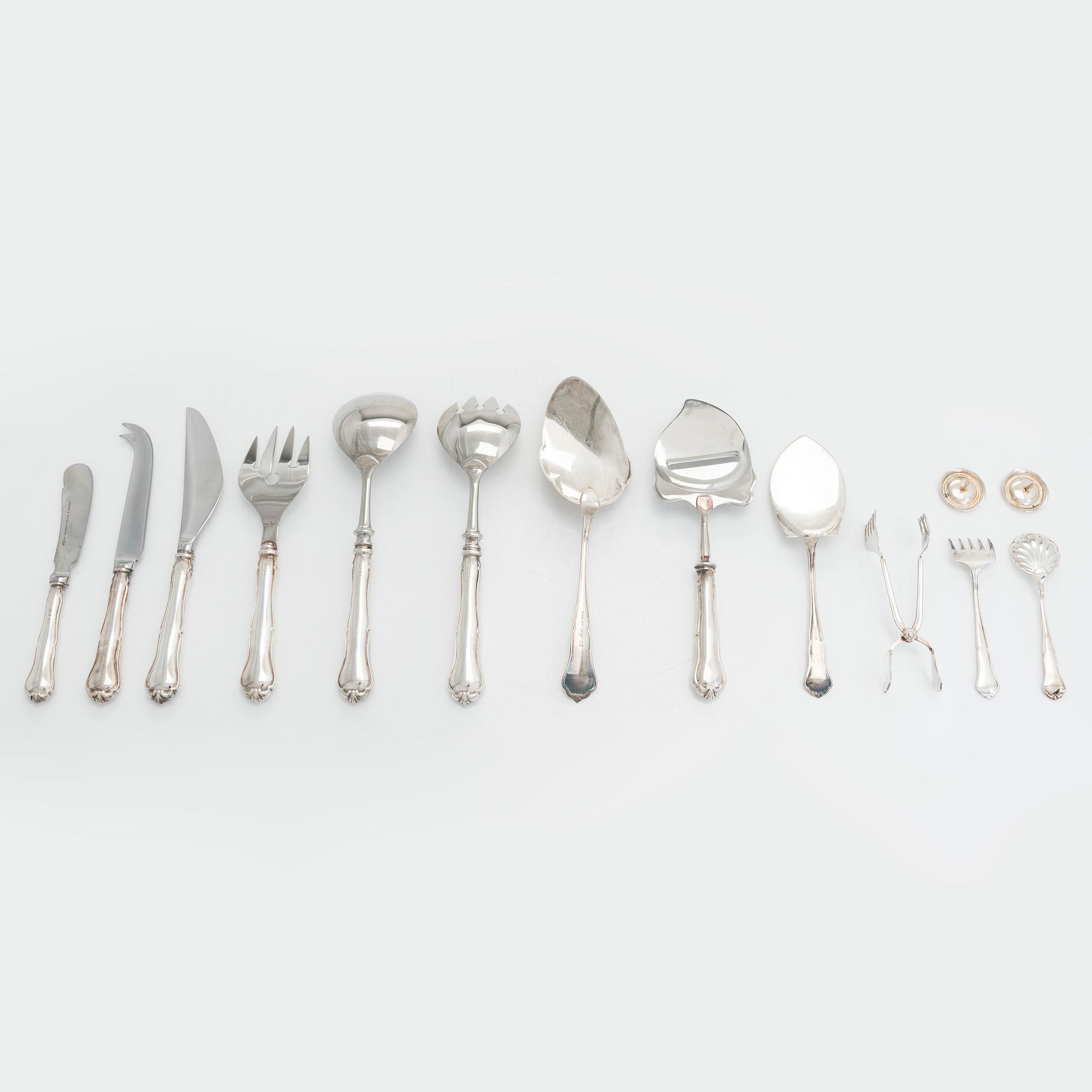 A 56-piece set of 'Chippendale' silver cutlery,  Auran Kultaseppä, Turku and Kultakeskus Hämeenlinna 1975-82.