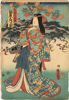 Utagawa Kunisada, a set of seven colour woodblock prints, 19th Century.