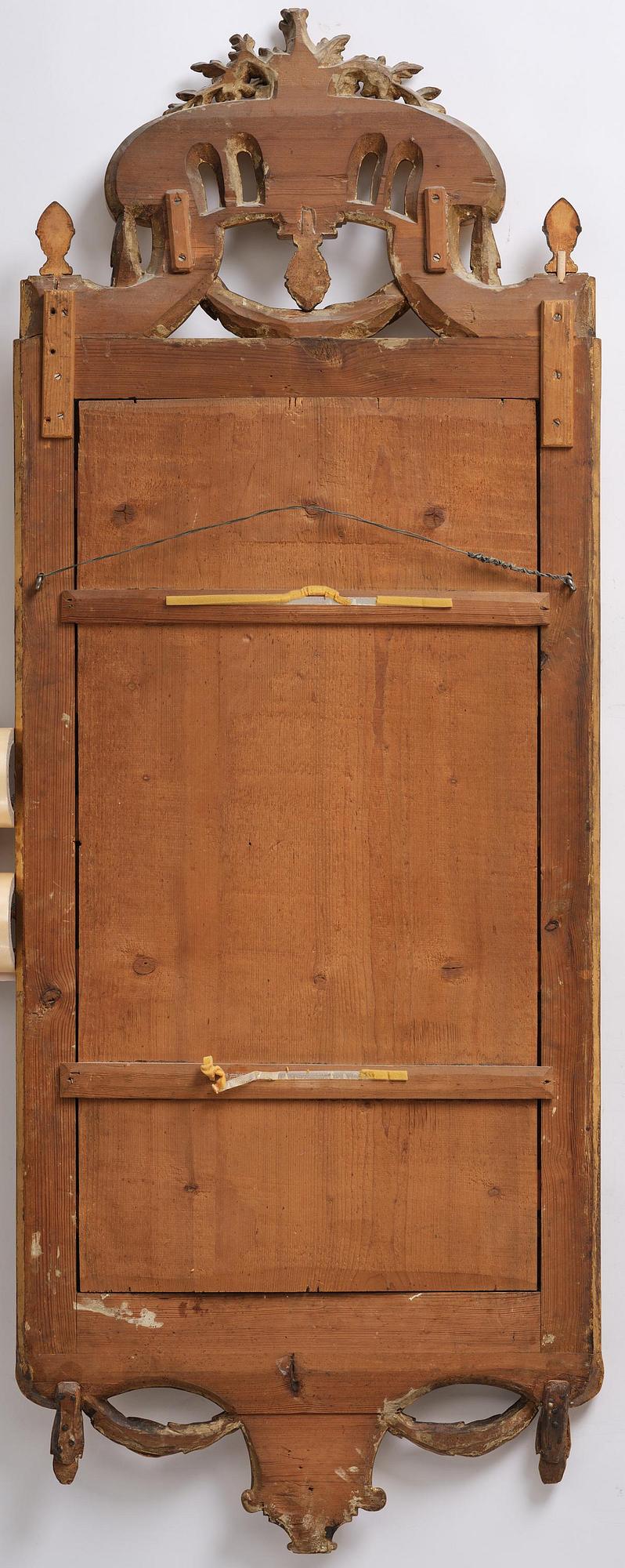 A Gustavian giltwood mirror, Stockholm, late 18th century.