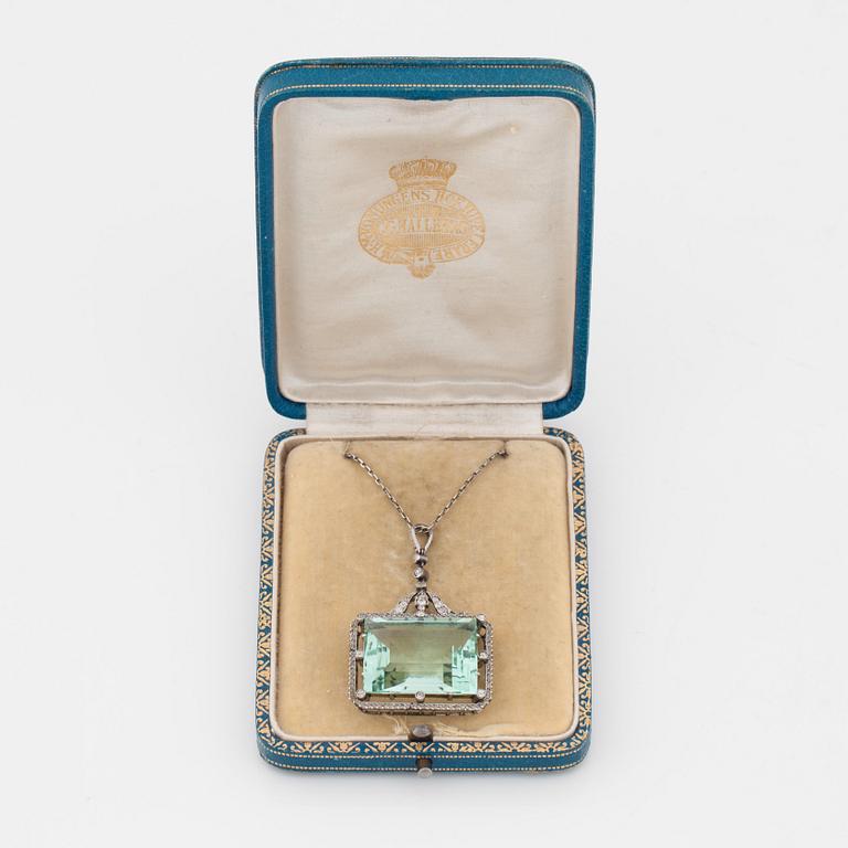 A circa 37.00 ct aquamarine and rose- and old-cut diamond pendant.