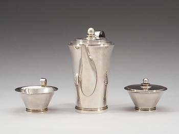 A Harald Nielsen 'Pyramid' three pcs of sterling coffee service, Georg Jensen 1933-54,