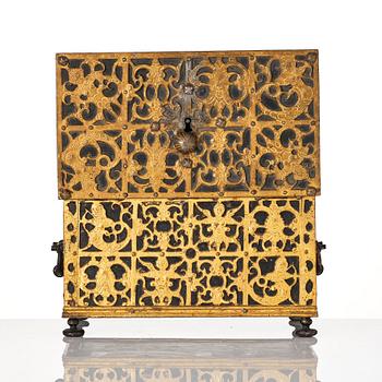 The Wrangel strongbox, a German wrought iron and steel engraved strongbox dated 1658.