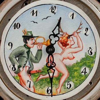 FICKUR, glas/metall, erotiskt motiv, 1900-talet mitt.