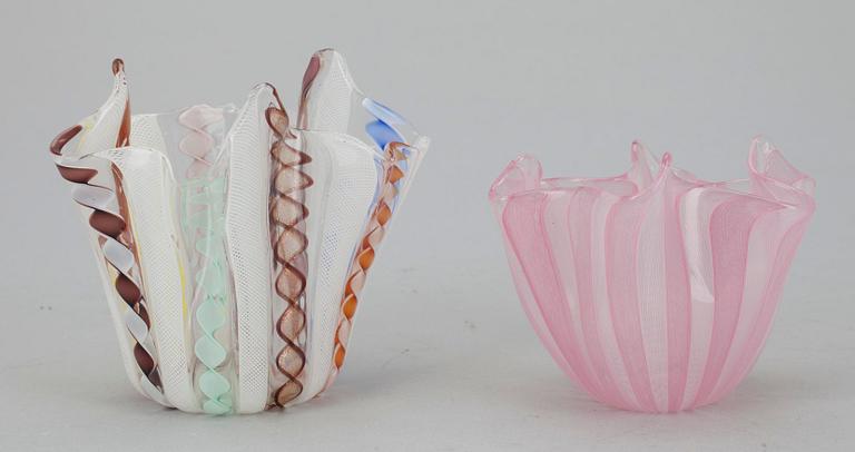 SKÅLAR, 2 st, glas, "Fazzoletto", Venini, Murano.