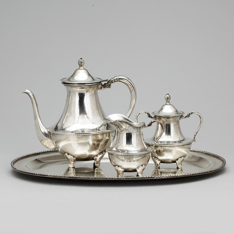 KAFFESERVIS, 4 delar, sterlingsilver, 1960-tal. Totalvikt ca3000g.