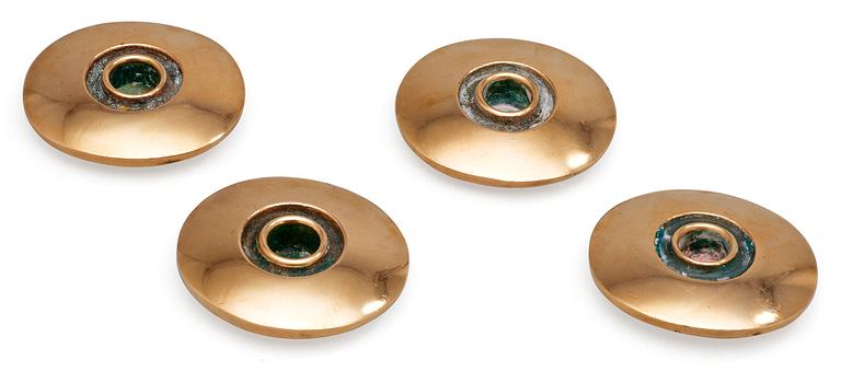 A set of Four Bertel Gardberg bronze candlesticks, Boda Finland 1959.