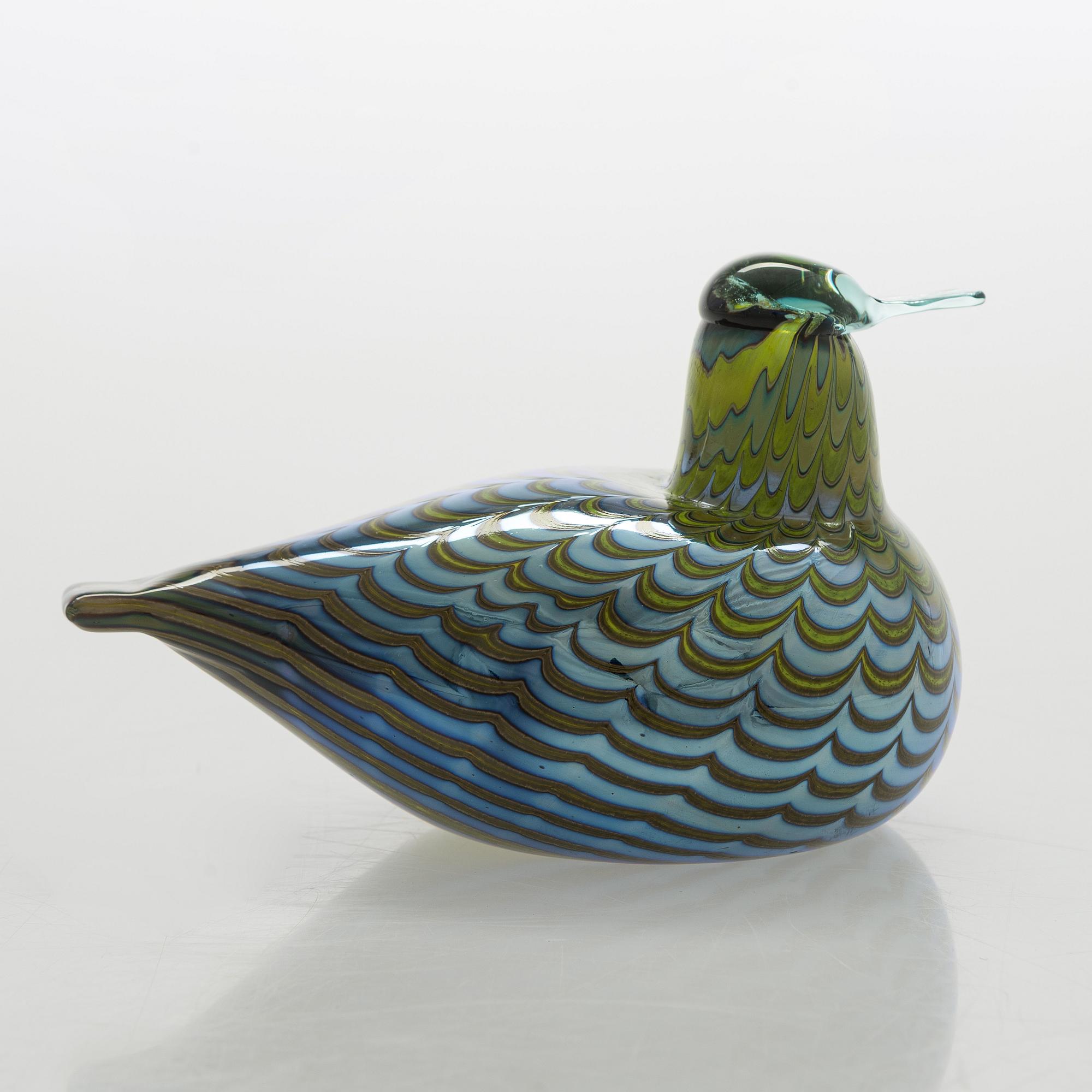 Oiva Toikka, a 'Teal Female' glass bird, signed O. Toikka Nuutajärvi.