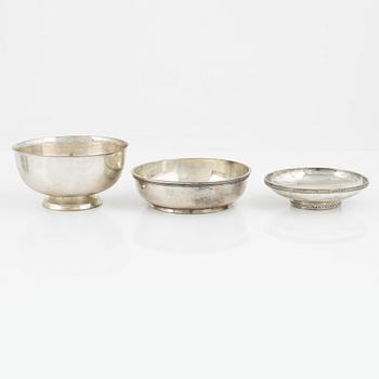 Three silver bowls and creamer, Sweden and Germany, 20th century.