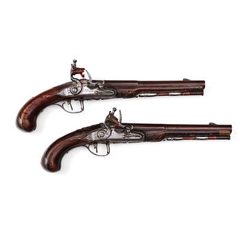 A pair of Swedish flintlock pistols by Petter Rundberg (1718-80), master in 1752.