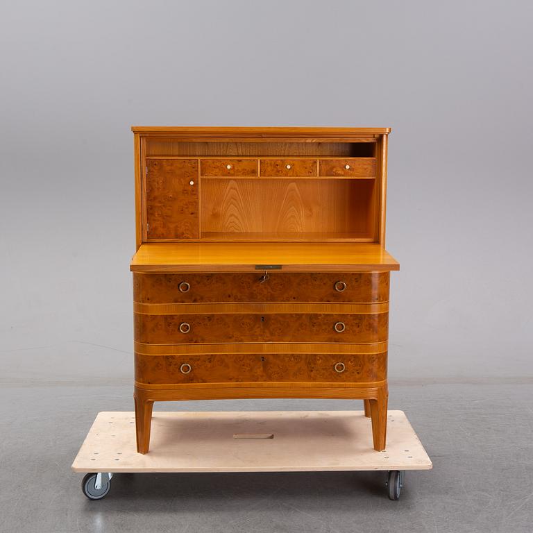 A Swedish Modern elm and burr birch secretaire, AB Åby Möbelfabrik, Fjugesta, 1940's.