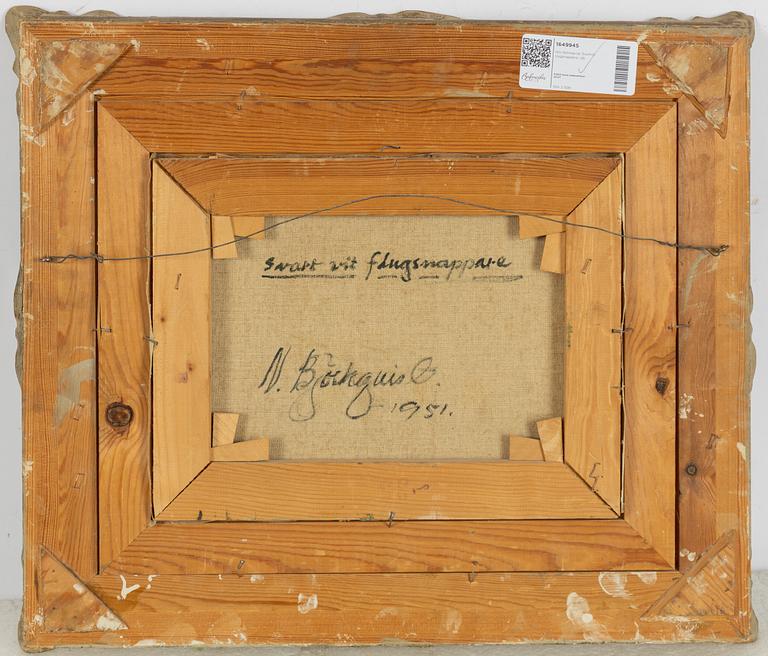 Nils Björkqvist, European pied flycatcher in greenery.