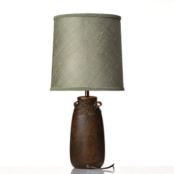 Emy Wahlström, an Art Nouveau patinated bronze table lamp, Hugo Elmqvist, Stockholm, early 1900's.
