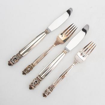 Johan Rohde, cutlery 24 pcs "Konge/Achorn" sterling silver for Georg Jensen after 1945.