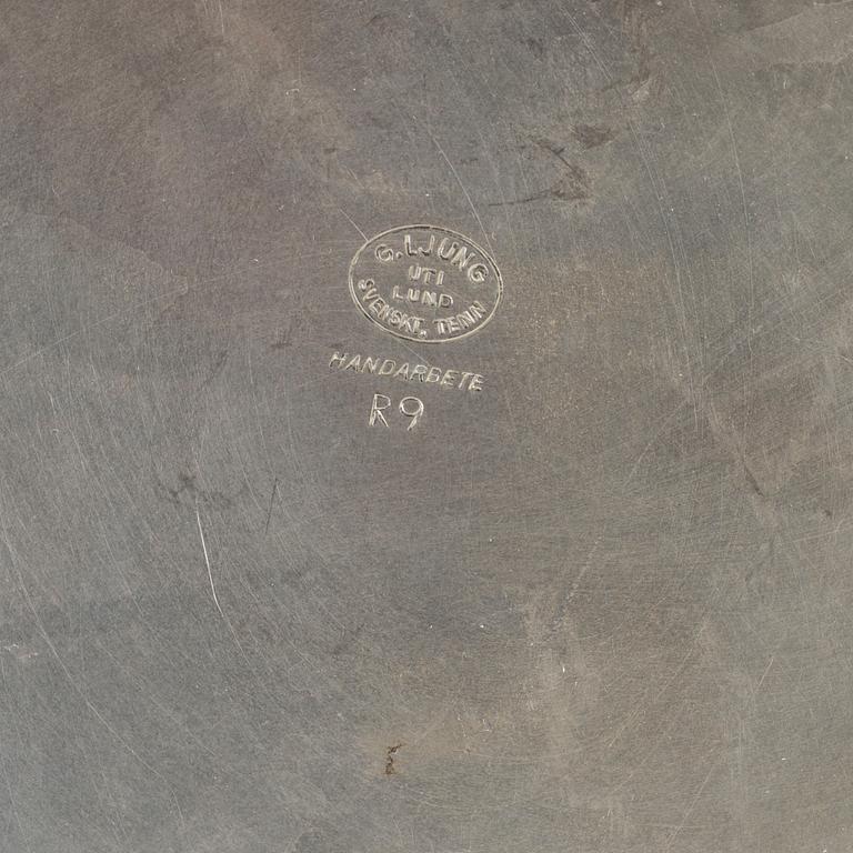 Five pewter dishes, second half of the 19th century and 20th century.