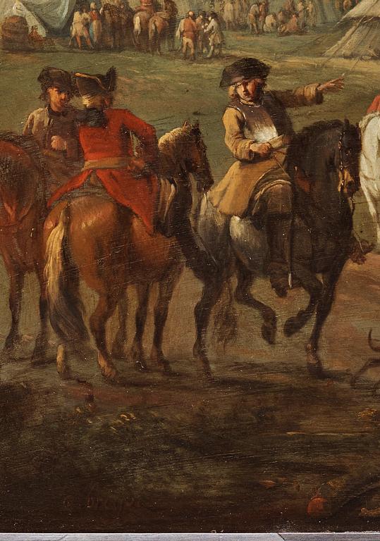 Charles Breydel Attributed to, Field camp with troops and horses.