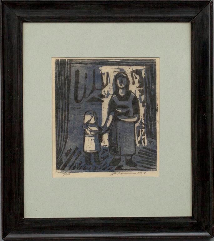 AHTI LAVONEN, träsnitt, signerad och daterad 1957, Tpl'a.