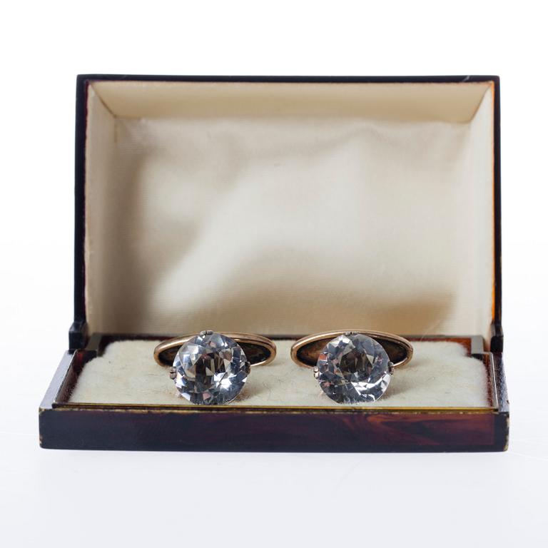 MANSCHETTKNAPPAR, förgyllt silver, bergskristaller, sovjetiska stämplar 1966-68.