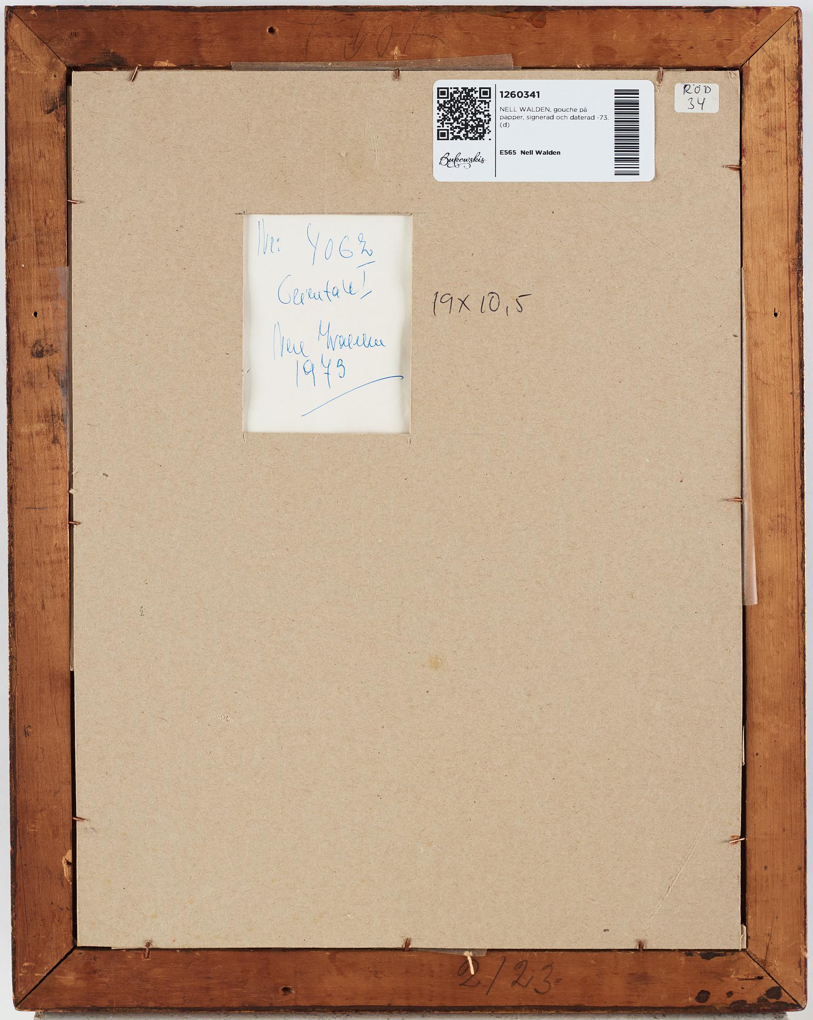 NELL WALDEN, gouche på papper, signerad och daterad -73.