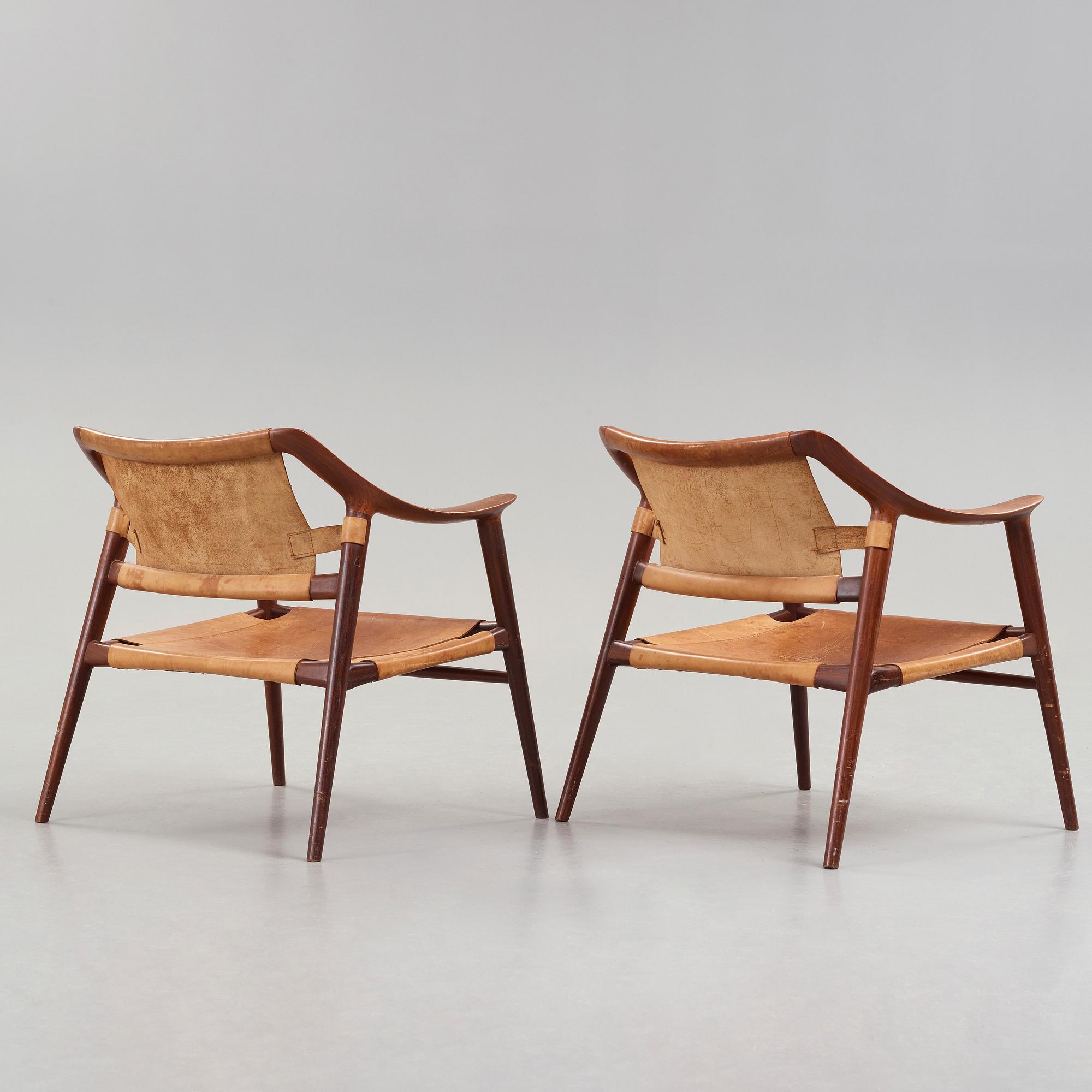 ADOLF RELLING & SIGURD RESELL, karmstolar, ett par "56/2 Bambi-serien", Rastad & Relling, Norge 1950-60-tal.