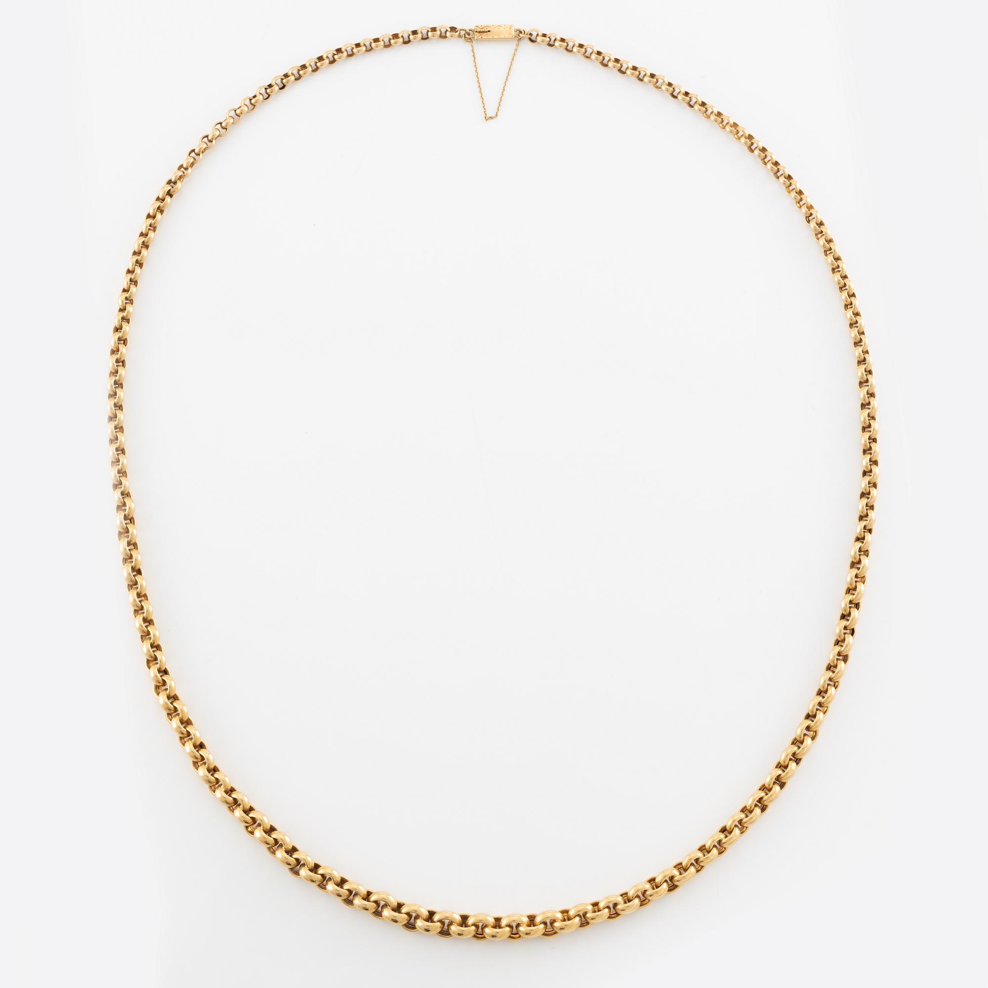 Necklace, 18K gold, graduated pea link.