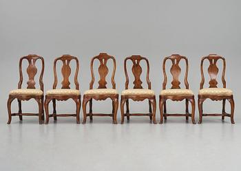 A set of six Swedish Rococo chairs, later part of the 18th century.
