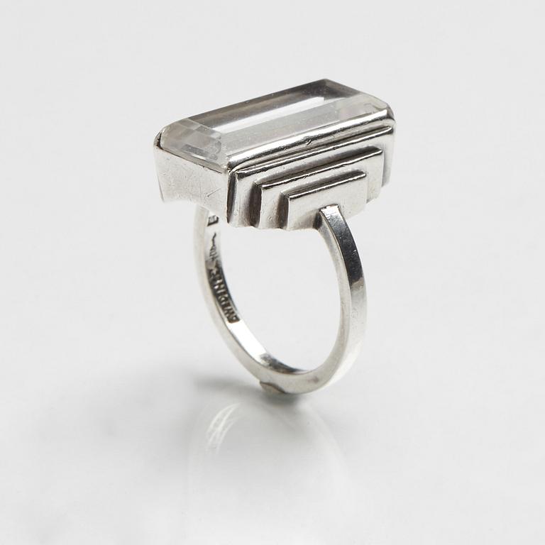 Wiwen Nilsson, a sterling and facet cut rock crystal ring, executed in Lund Sweden 1964.