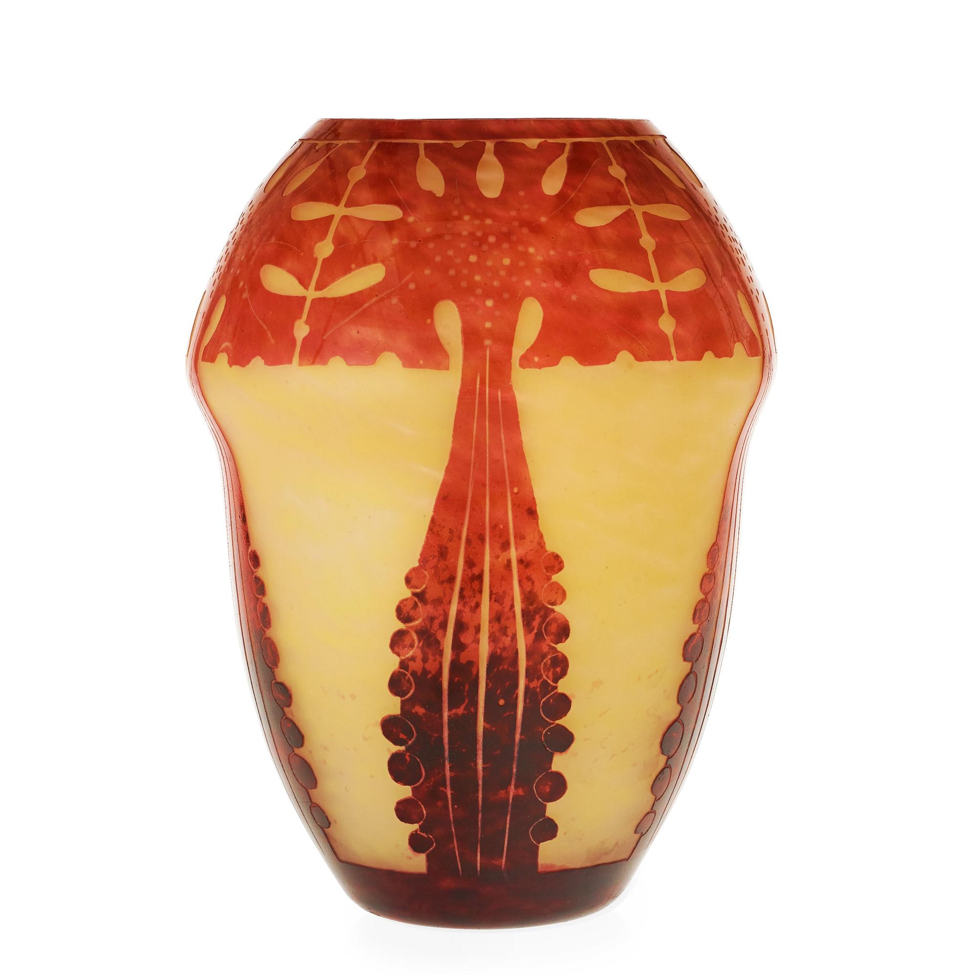 A Charles Schneider cameo glass vase, Le Verre Francais, France 1920's.