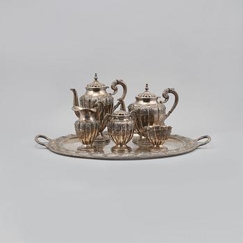 KAFFE/TESERVIS, 6 delar, silver, Mexico, 1900-tal, total vikt ca 5780 gram.