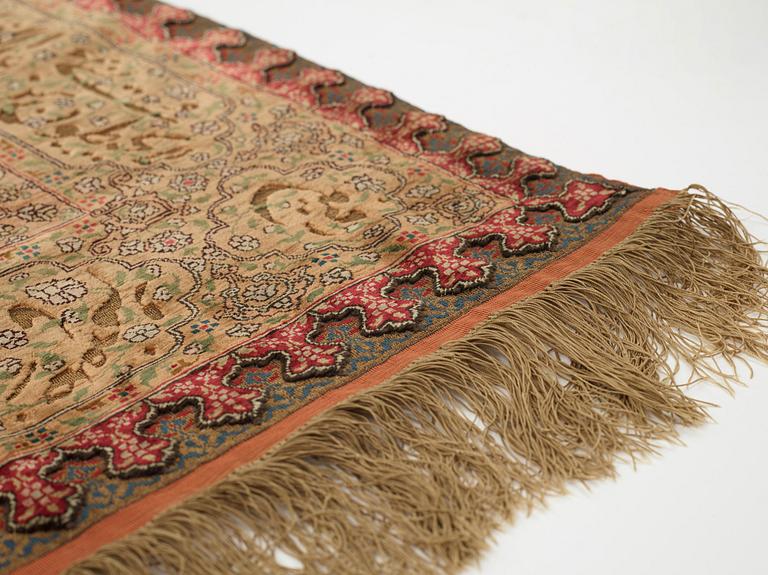 A rug, an antique Kum Kapi with metal brocade, Istanbul around 1910, "Sultan's Head Prayer" design.