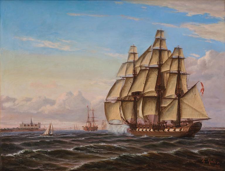 Thorvald Möller, Frigate under full sail at Kronborg Castle.